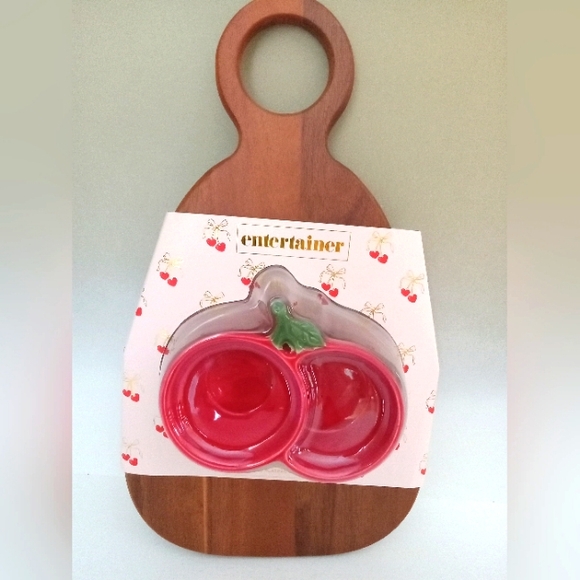entertainer Other - Cherry Shaped Dip Bowls with Wooden Serving Board